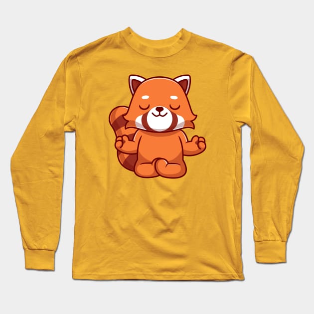 Cute Red Panda Doing Yoga Cartoon Long Sleeve T-Shirt by Catalyst Labs